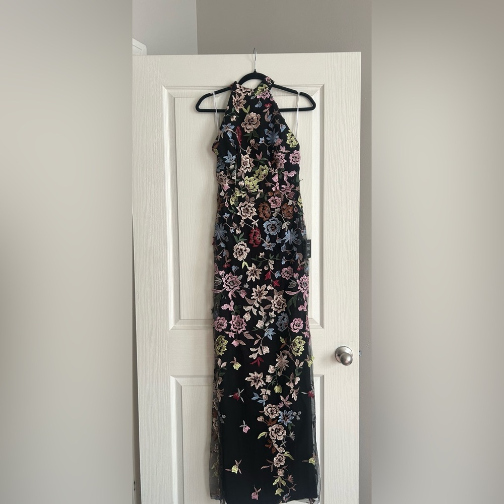 Lulu's Black Midi Dress with Multicolor Floral Embroidery